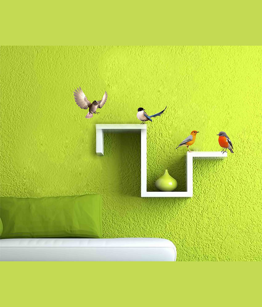 WallDesign Colorful Natural Birds-Big Vinyl Switch Board Sticker - Pack of 16