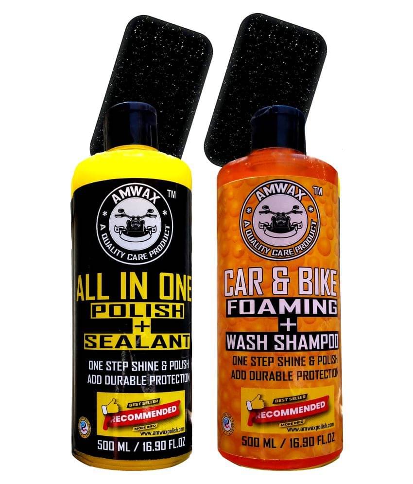     			AMWAX ALL IN ONE POLISH 500 ML, CAR AND BIKE FOAMING WASH SHAMPOO 500 ML, 2 APPLICATOR Combo