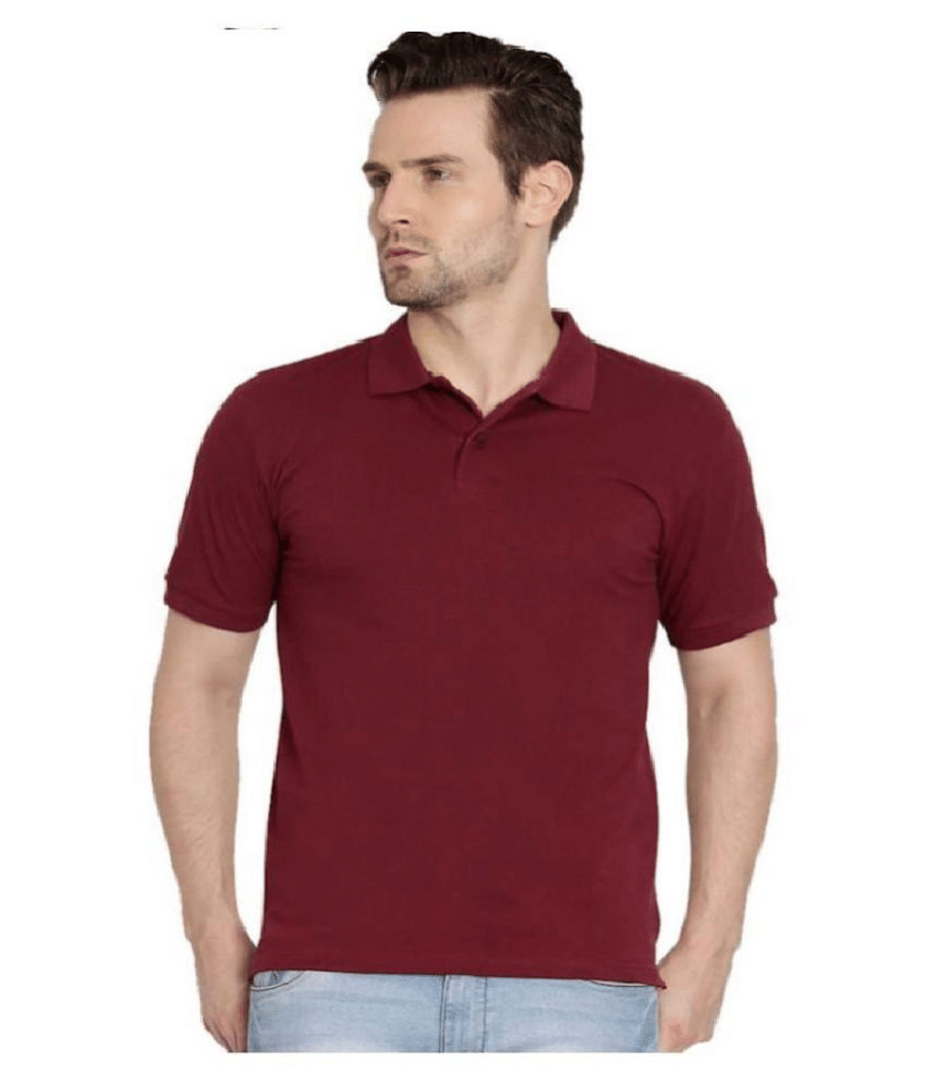     			ASAR Cotton Blend Maroon Solids T-Shirt