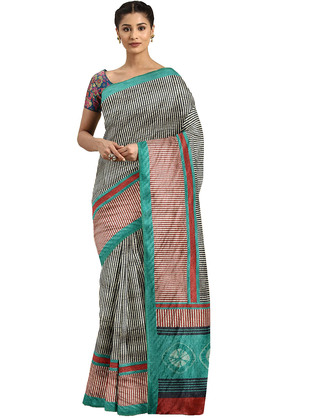 Aarrah Silk Blend Saree With Unstitched Blouse Piece ( Beige ) Aarrah Silk Blend Saree With Unstitched Blouse Piece ( Beige )