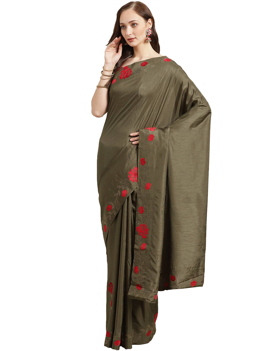    			Aarrah Silk Blend Saree With Unstitched Blouse Piece ( Green )
