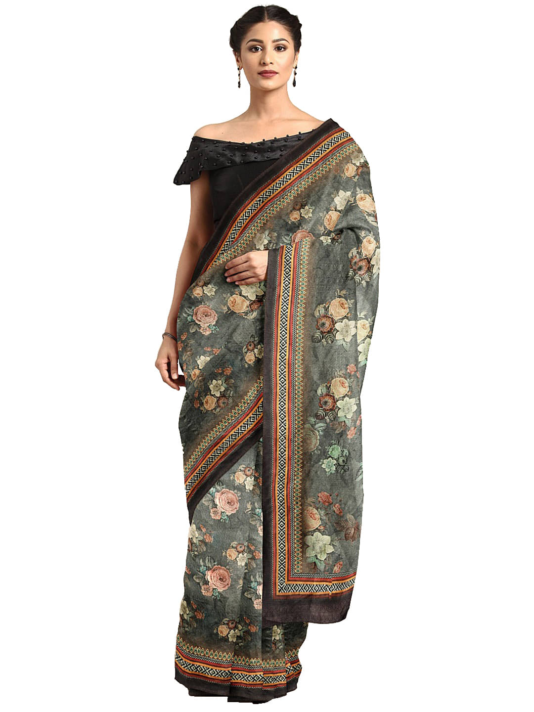    			Aarrah Silk Blend Saree With Unstitched Blouse Piece ( Grey )