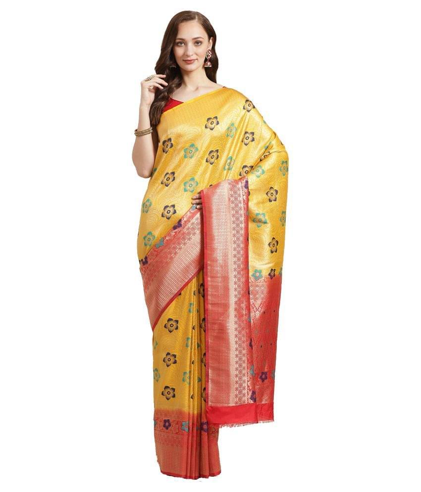     			Aarrah Silk Blend Saree With Unstitched Blouse Piece ( Mustard )