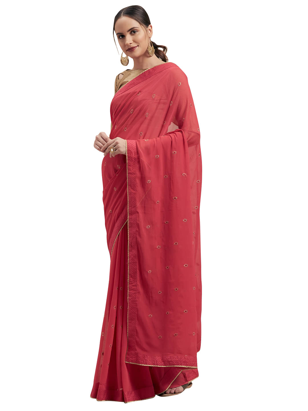     			Aarrah Chiffon Saree With Unstitched Blouse Piece ( Pink )
