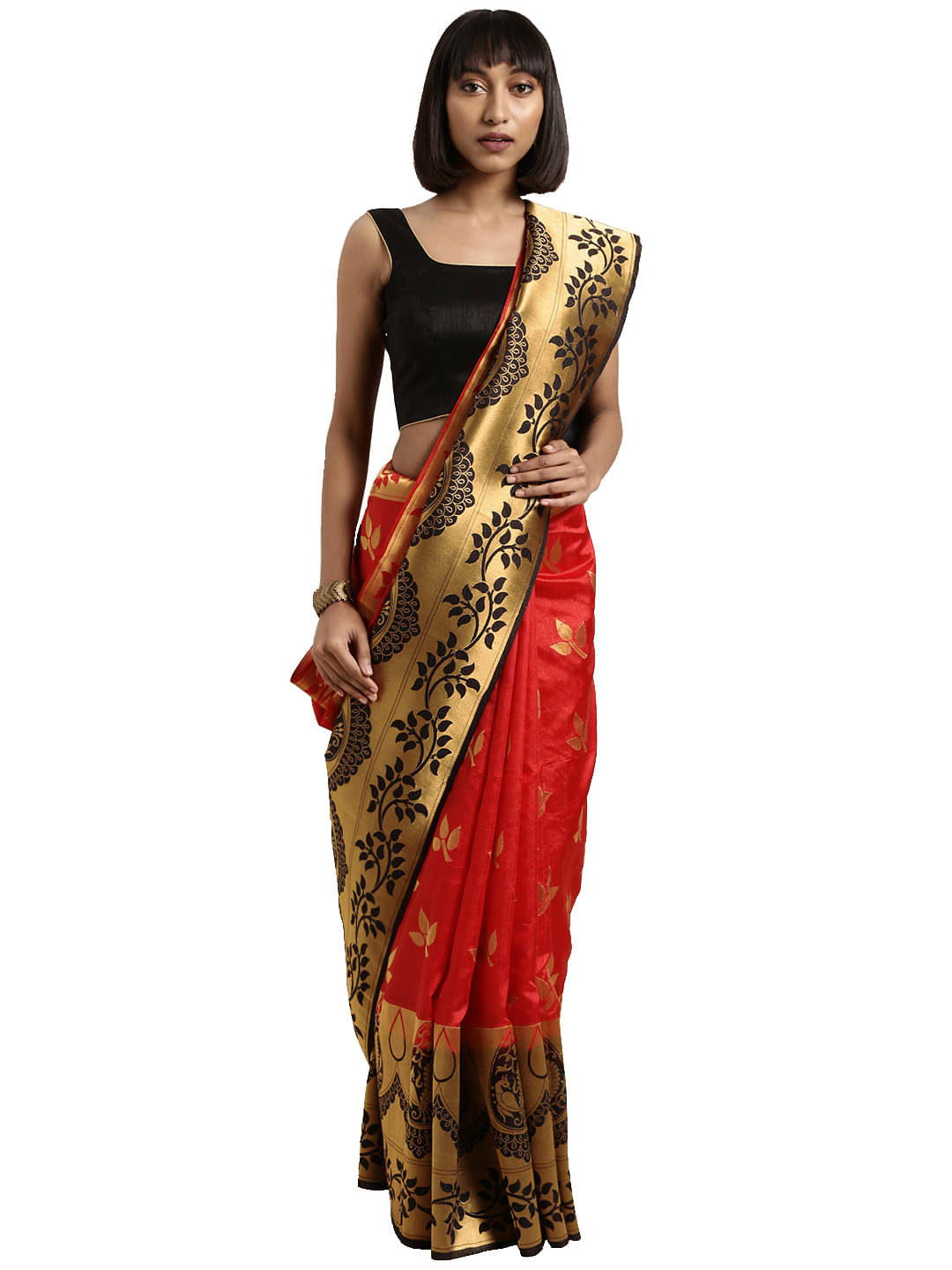 Aarrah Cotton Saree With Unstitched Blouse Piece ( Red ) Aarrah Cotton Saree With Unstitched Blouse Piece ( Red )