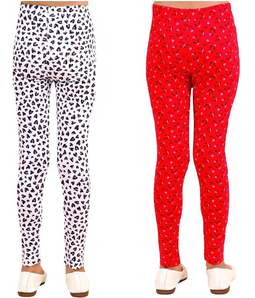 Kids Cave Pack of 2 Girls Cotton Blend Leggings ( White )