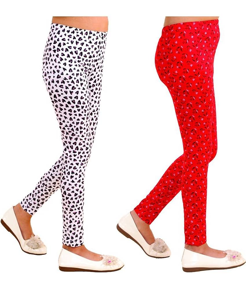 Kids Cave Pack of 2 Girls Cotton Blend Leggings ( White )