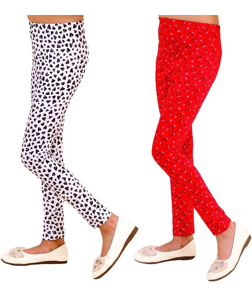 Kids Cave Pack of 2 Girls Cotton Blend Leggings ( White )