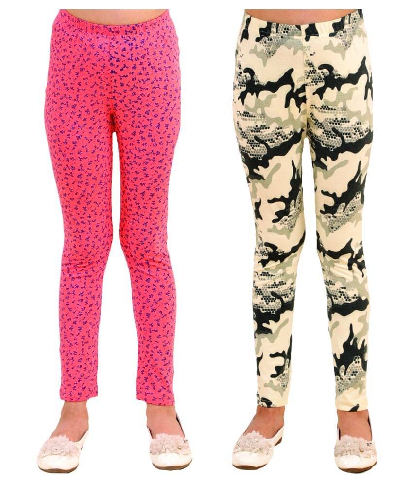    			Kids Cave Pack of 2 Girls Cotton Blend Leggings ( Orange )