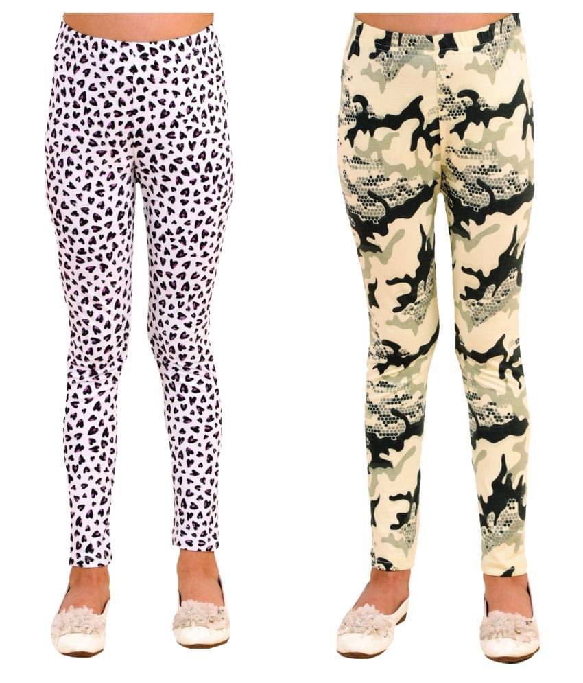     			Kids Cave Pack of 2 Girls Cotton Blend Leggings ( White )