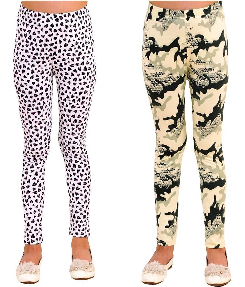 Kids Cave Pack of 2 Girls Cotton Blend Leggings ( White )