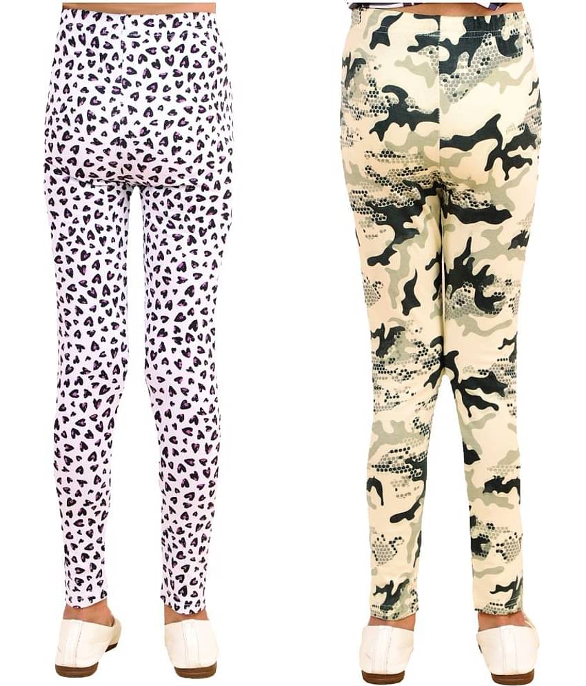 Kids Cave Pack of 2 Girls Cotton Blend Leggings ( White )