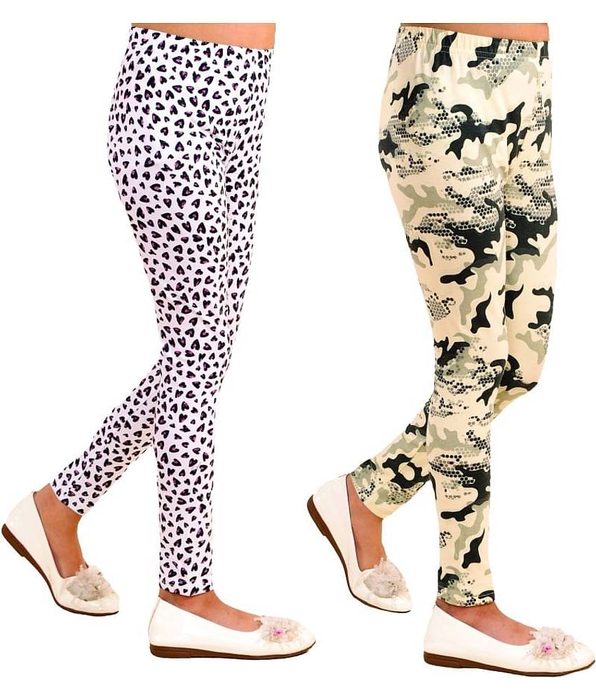 Kids Cave Pack of 2 Girls Cotton Blend Leggings ( White )