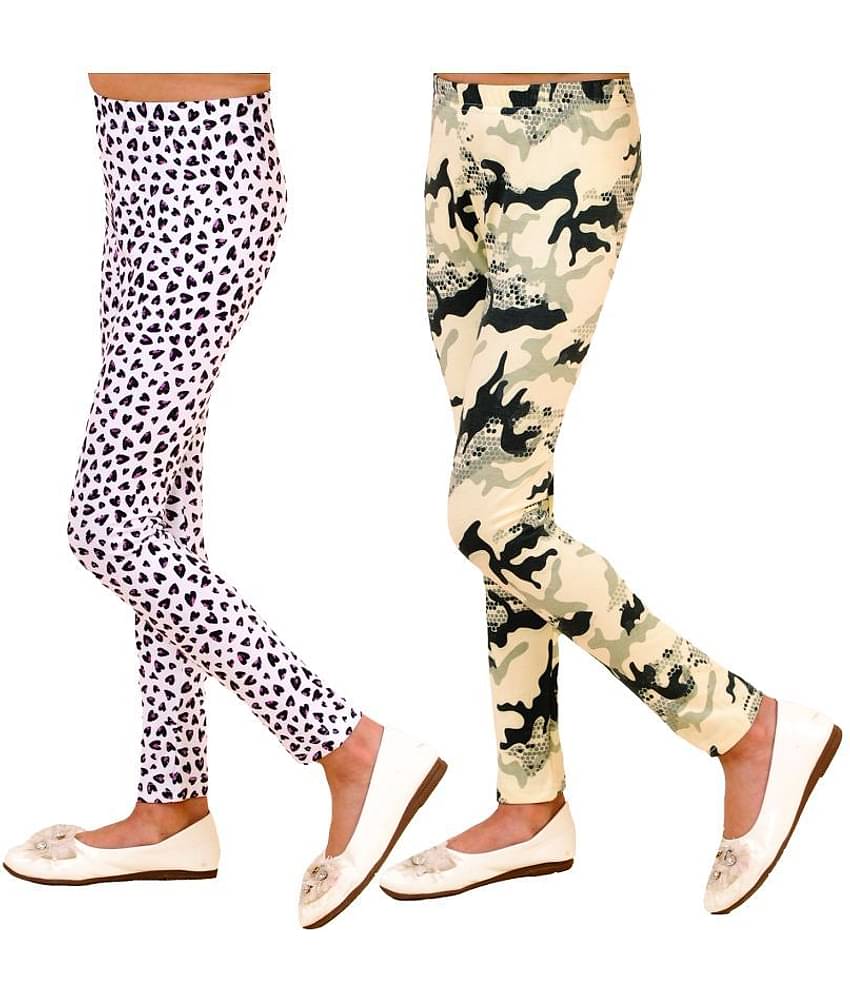 Kids Cave Pack of 2 Girls Cotton Blend Leggings ( White )