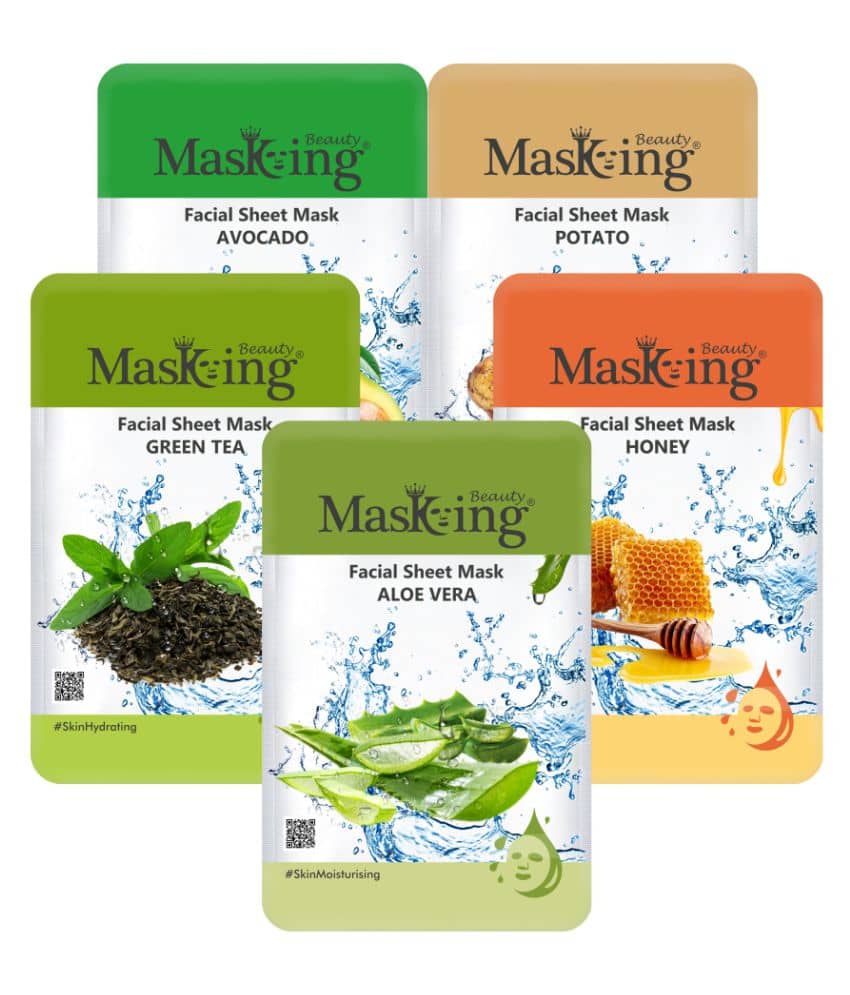 Masking Beauty Avocado Potato Green Tea Honey Aloe Vera Face Sheet Mask 100 ml Pack of 5