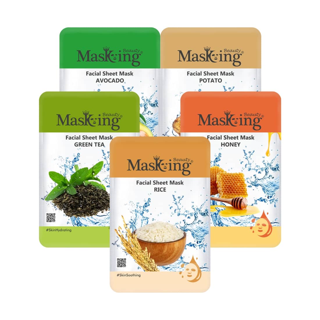 Masking Beauty Avocado Potato Green Tea Honey Rice Face Sheet Mask 100 ml Pack of 5
