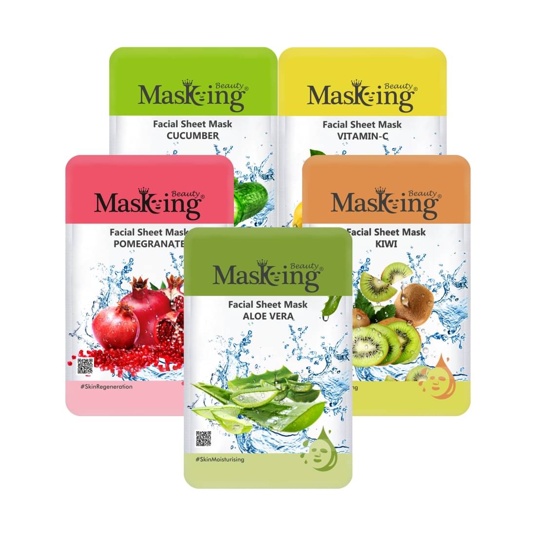 Masking Beauty Cucumber Lemon Pomegranate Kiwi Aloevera Face Sheet Mask 100 ml Pack of 5 Masking Beauty Cucumber Lemon Pomegranate Kiwi Aloevera Face Sheet Mask 100 ml Pack of 5