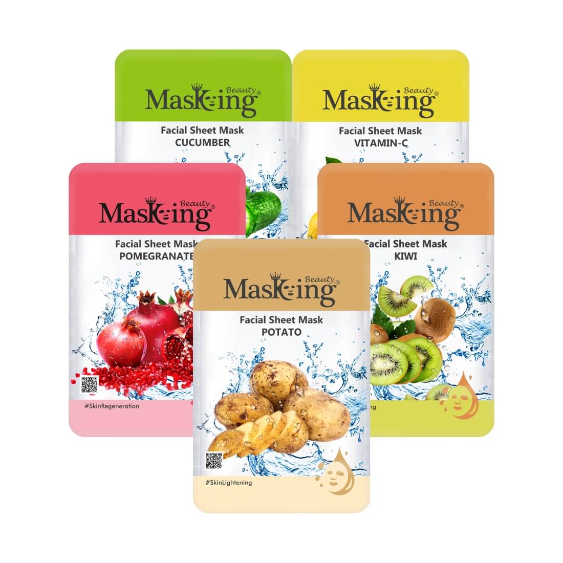     			Masking Beauty Cucumber Lemon Pomegranate Kiwi Potato Face Sheet Mask 100 ml Pack of 5