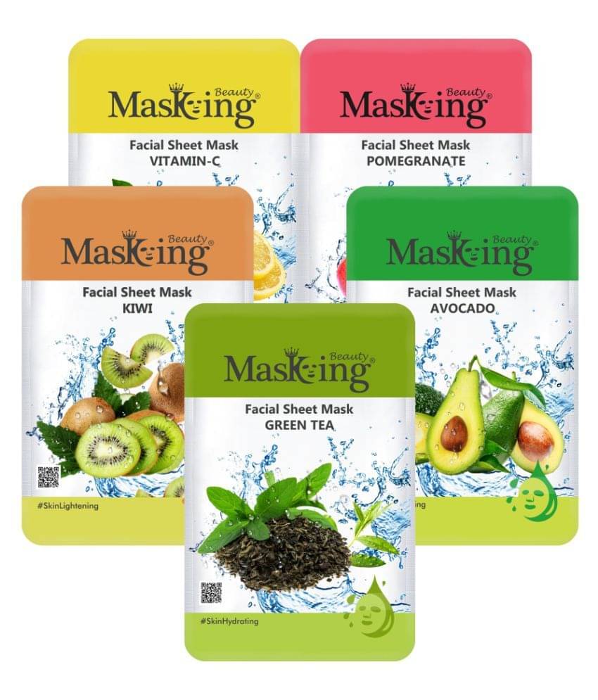     			Masking Beauty Lemon Pomegranate Kiwi Avocado Green Tea Face Sheet Mask 100 ml Pack of 5