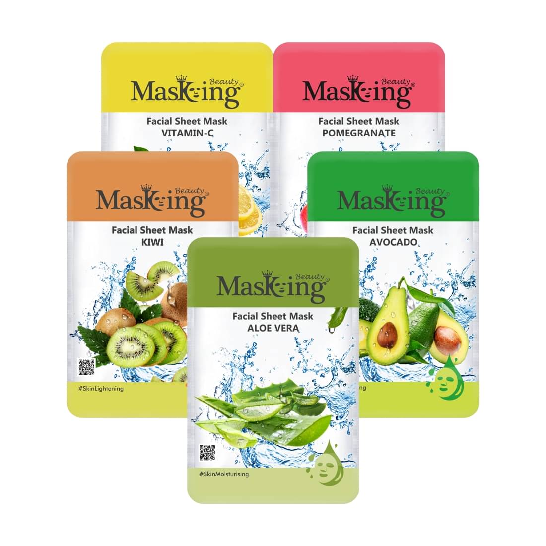 Masking Beauty Lemon Pomegranate Kiwi Avocado Aloe Vera Face Sheet Mask 100 ml Pack of 5 Masking Beauty Lemon Pomegranate Kiwi Avocado Aloe Vera Face Sheet Mask 100 ml Pack of 5