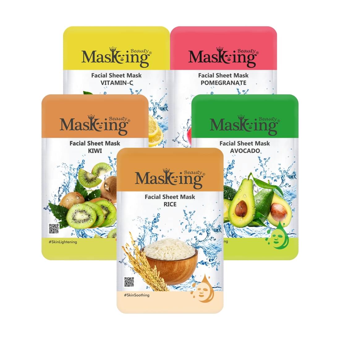Masking Beauty Lemon Pomegranate Kiwi Avocado Rice Face Sheet Mask 100 ml Pack of 5 Masking Beauty Lemon Pomegranate Kiwi Avocado Rice Face Sheet Mask 100 ml Pack of 5