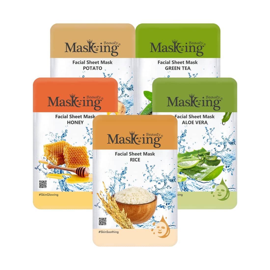 Masking Beauty Potato Green Tea Honey Aloe Vera Rice Face Sheet Mask 100 ml Pack of 5