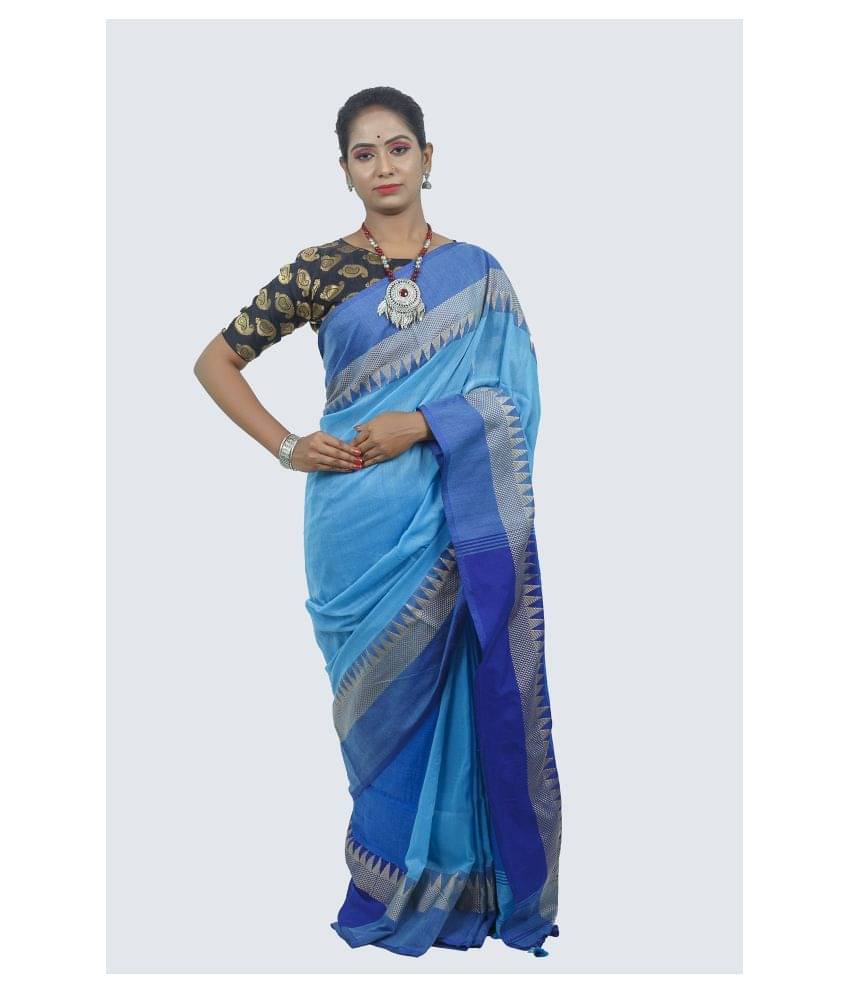 AngaShobha Cotton Blend Saree With Unstitched Blouse Piece ( LightBLue )     			AngaShobha Cotton Blend Saree With Unstitched Blouse Piece ( LightBLue )