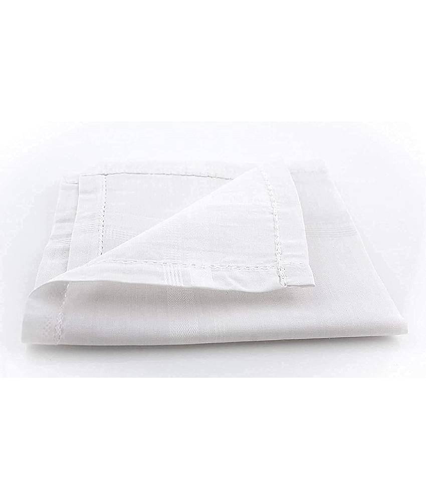 Penyan™ Mens Cotton Handerkerchief Hanky Rumal White Color with Self Design, Full size, Pack of 6