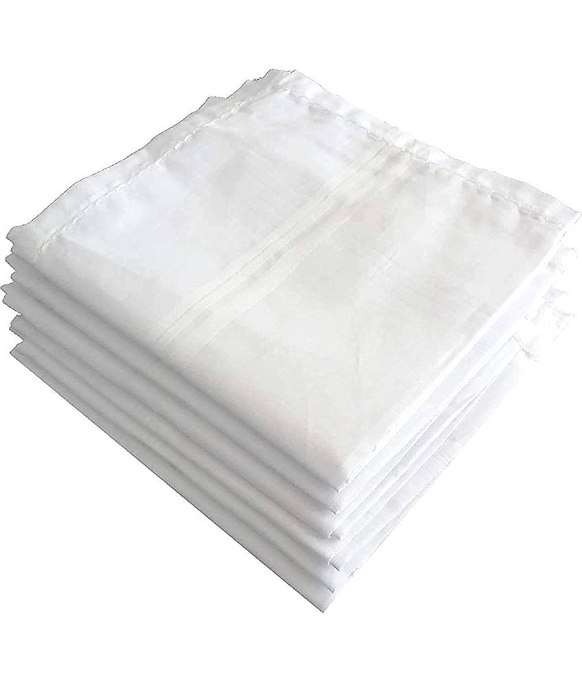 Penyan™ Mens Cotton Handerkerchief Hanky Rumal White Color with Self Design, Full size, Pack of 6
