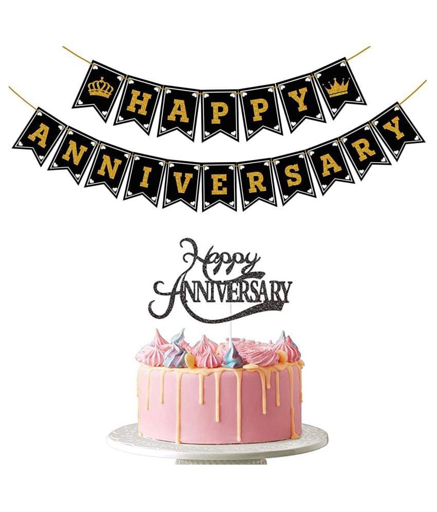     			1 Set Happy Anniversary Banner Burlap Decorative Banner Printed Wedding Decoration Banner + 1 Anniversary Cake Toppers ,Anniversary Cake Toppers ( Pack of 2)