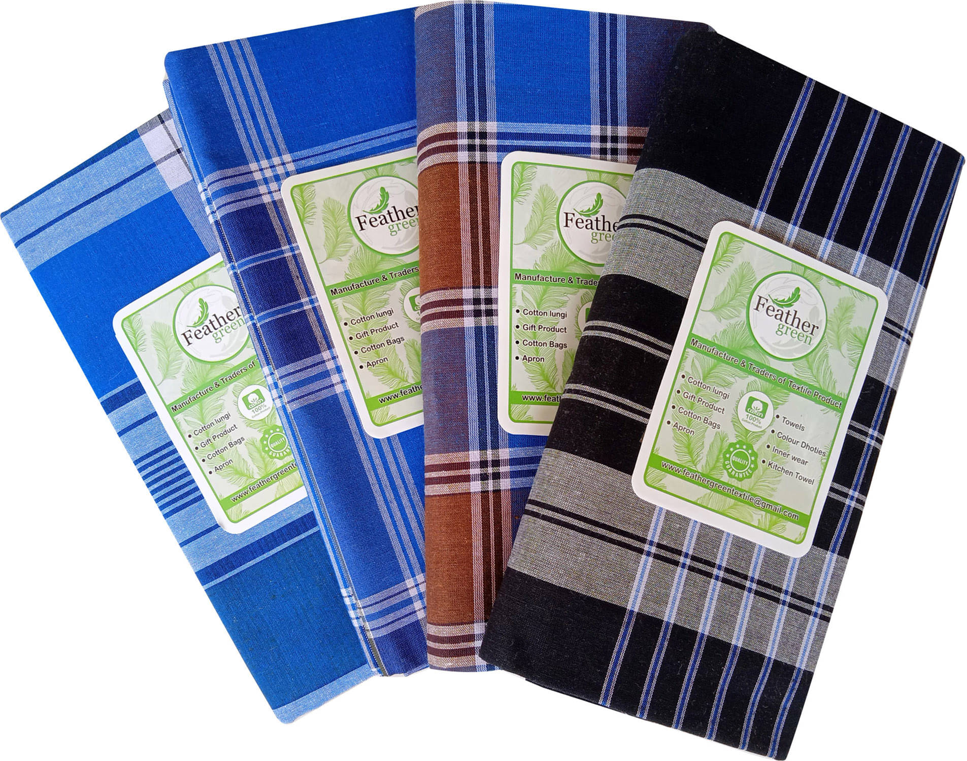 Feather Green Multi Lungi PAck of 4 Feather Green Multi Lungi PAck of 4