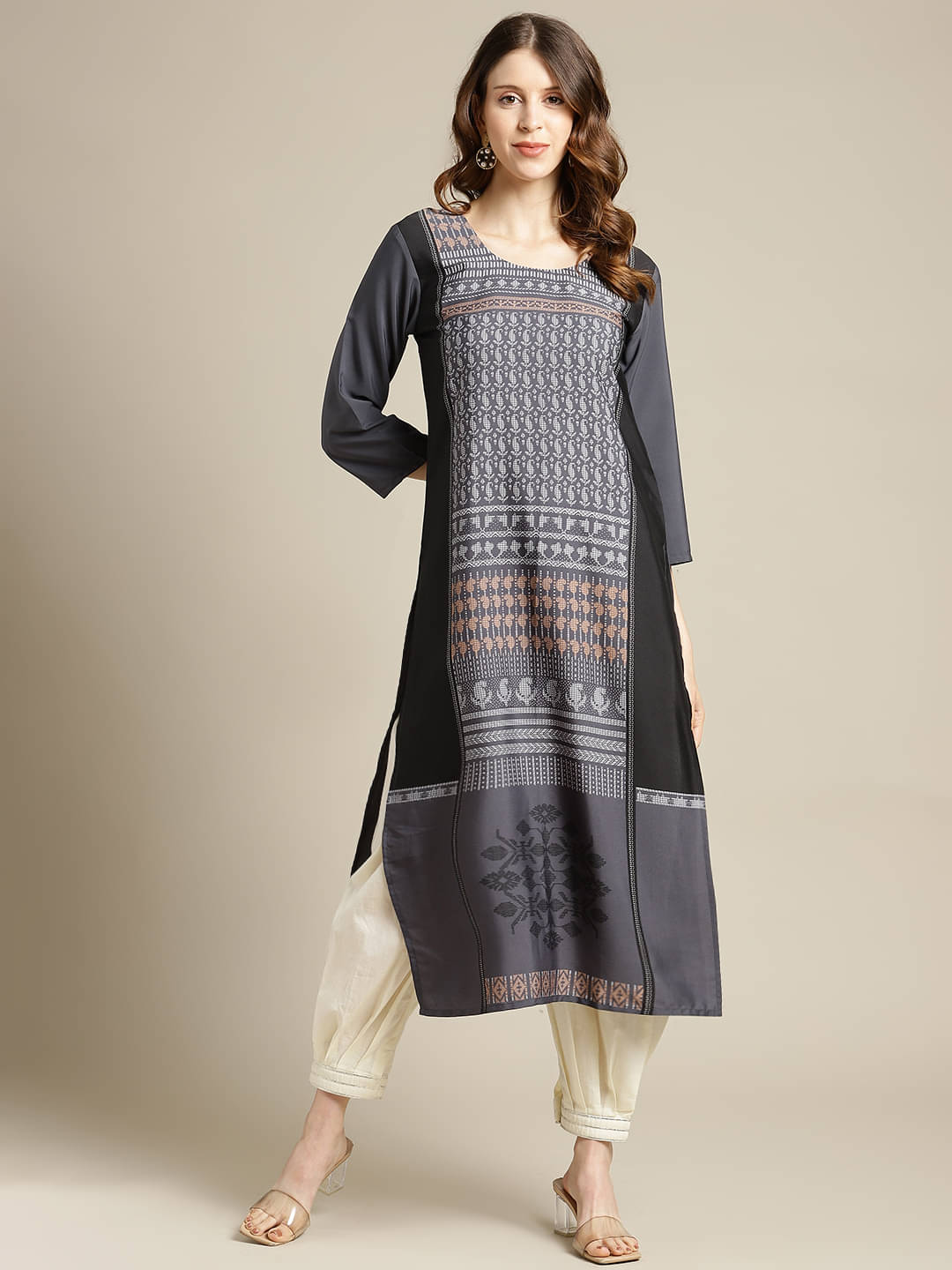 KSUT Black Crepe Straight Kurti - Single     			KSUT Black Crepe Straight Kurti - Single