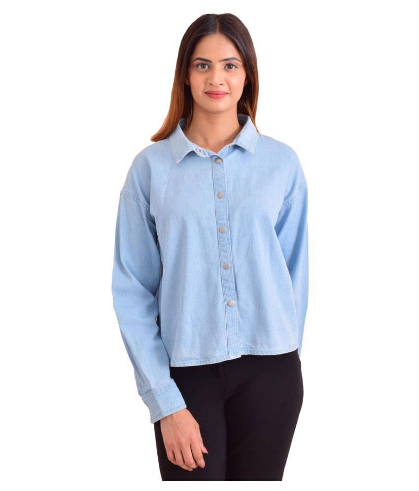 NUEVOSDAMAS Women Solid Denim Shirt ( Blue )     			NUEVOSDAMAS Women Solid Denim Shirt ( Blue )