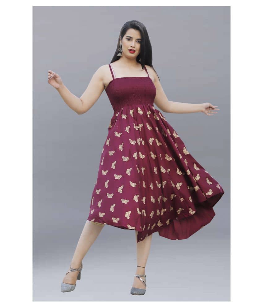 ZAMAISHA Women Rayon A-line Dress ( Purple )