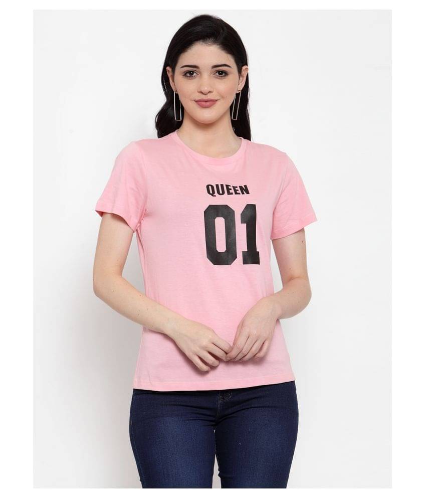     			DOOR74 Women Cotton Regular Fit Round Neck T-Shirt ( Pink )
