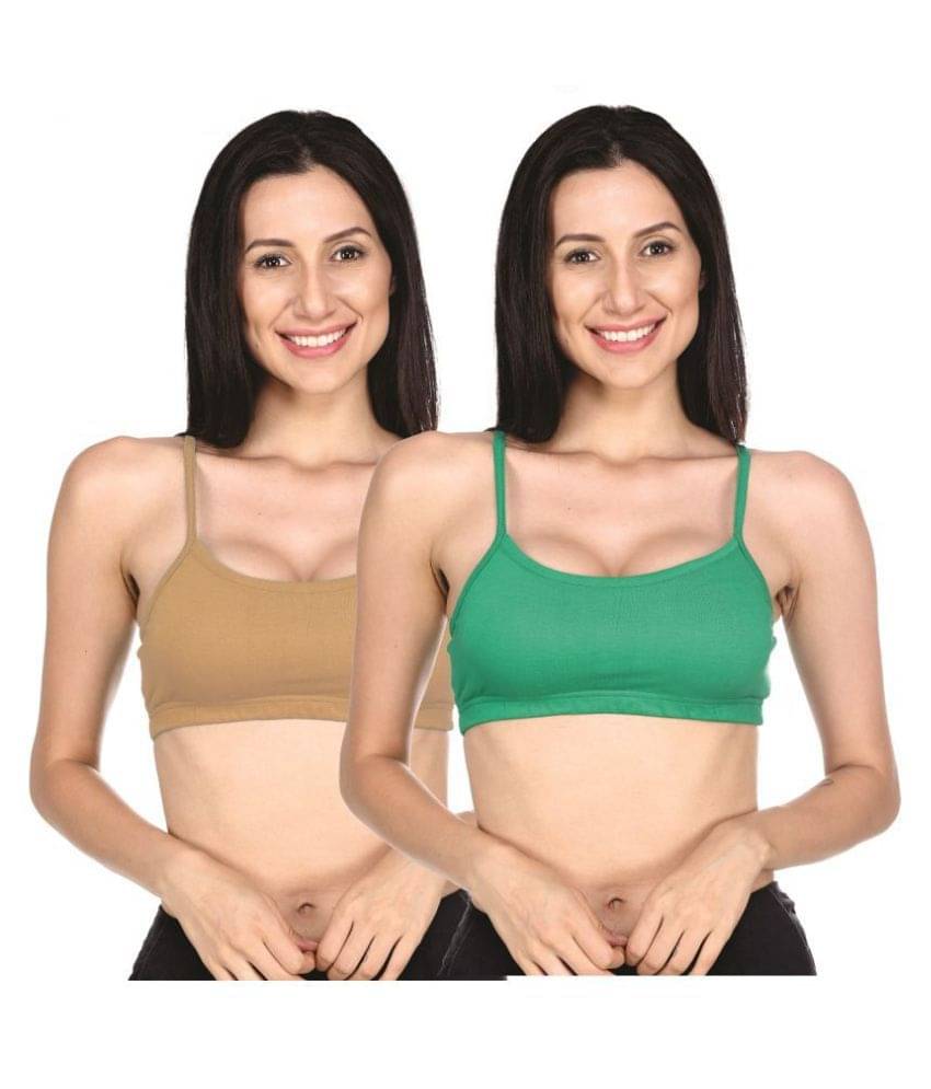 Ess Emm Clothing Beige,Green Cotton Lycra Solid Sports Bra Ess Emm Clothing Beige,Green Cotton Lycra Solid Sports Bra