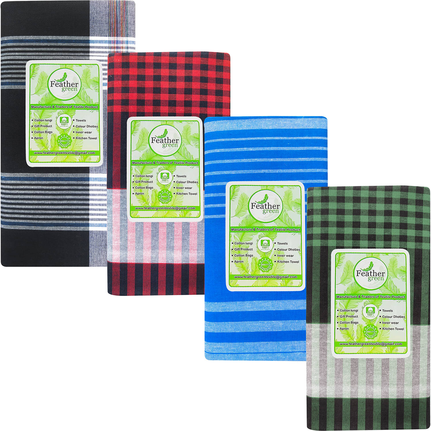 Feather Green Multi Lungi PAck of 4 Feather Green Multi Lungi PAck of 4