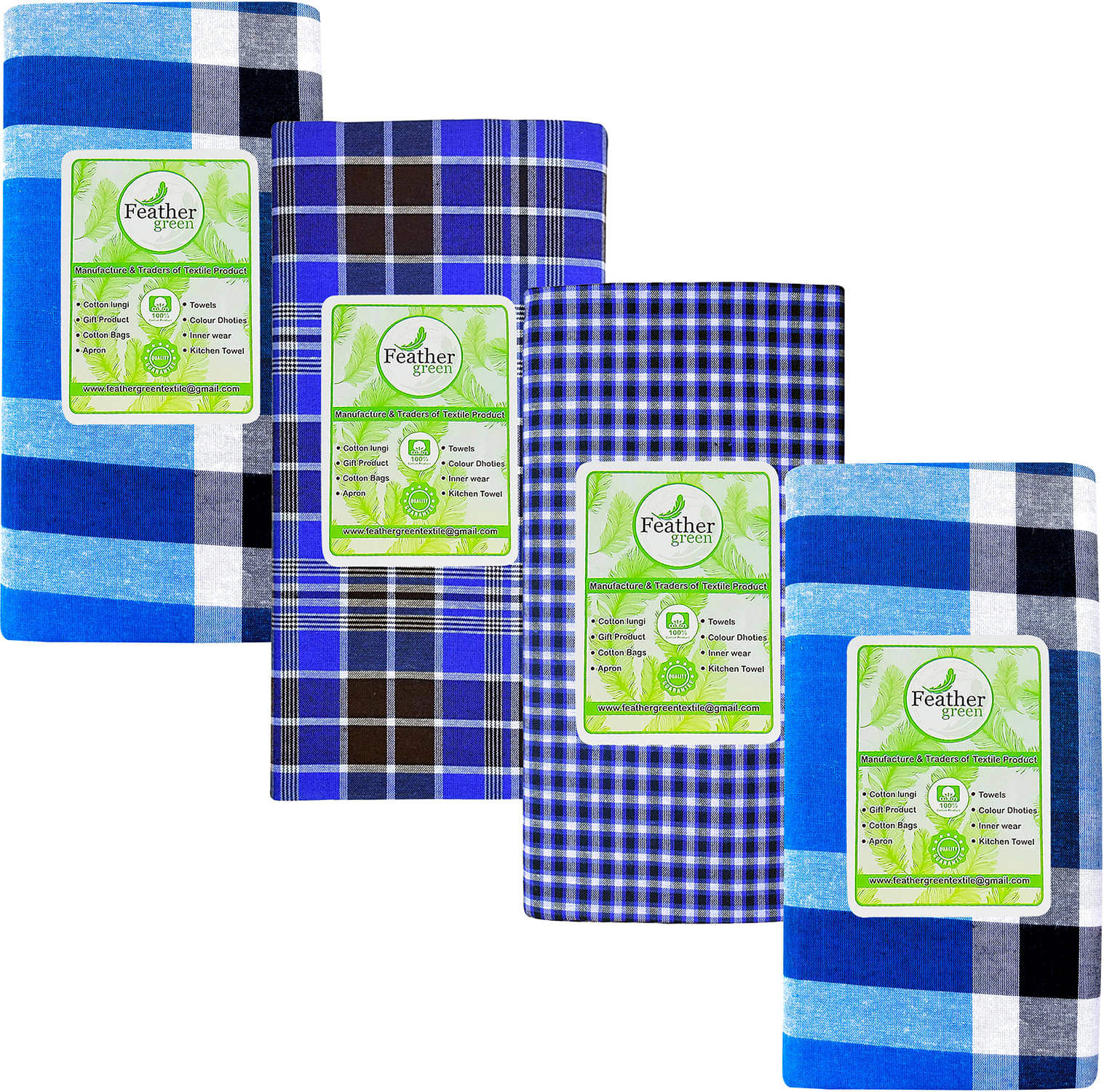 Feather Green Multi Lungi PAck of 4 Feather Green Multi Lungi PAck of 4