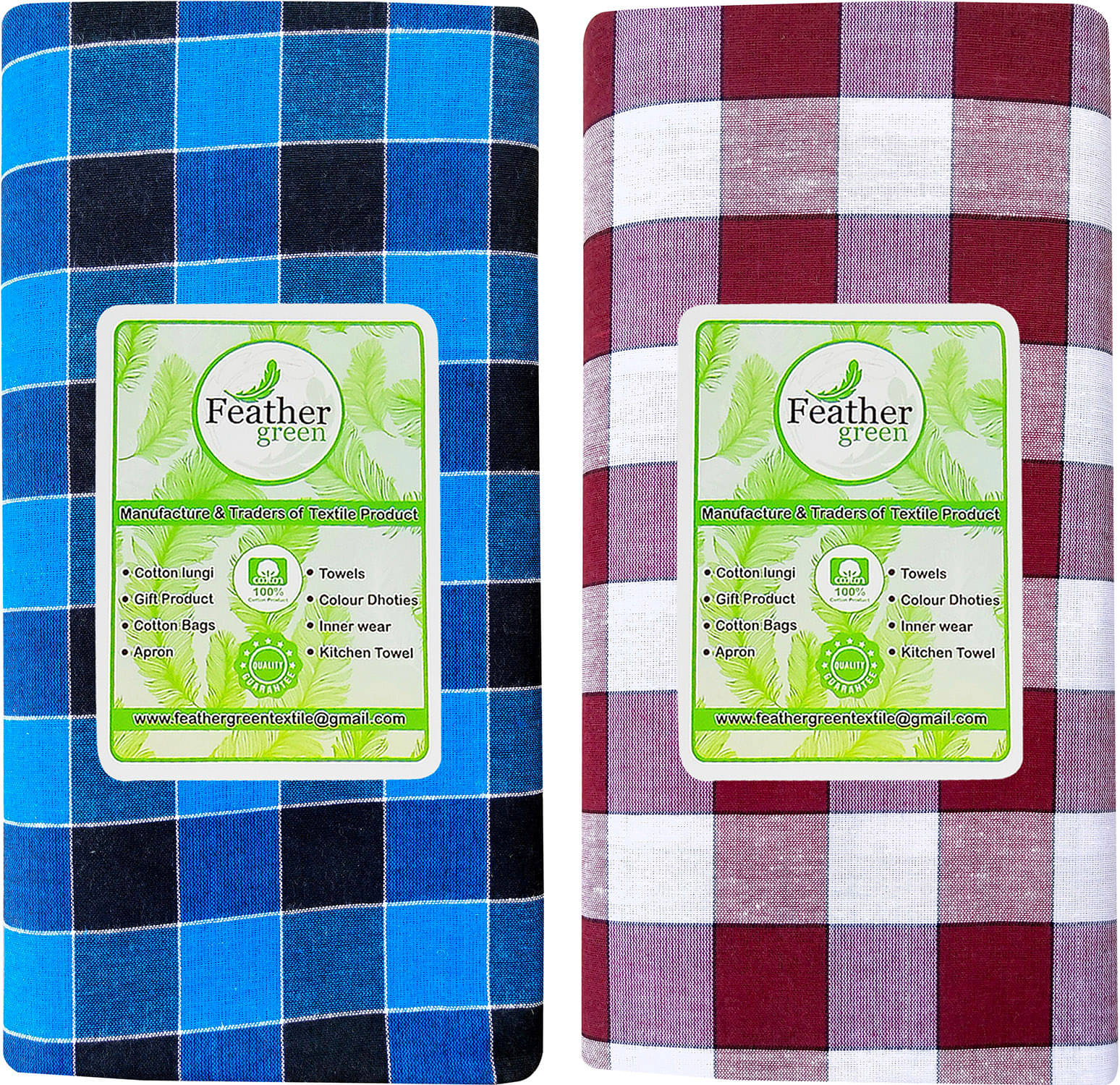Feather Green Multi Lungi Pack of 2 Feather Green Multi Lungi Pack of 2
