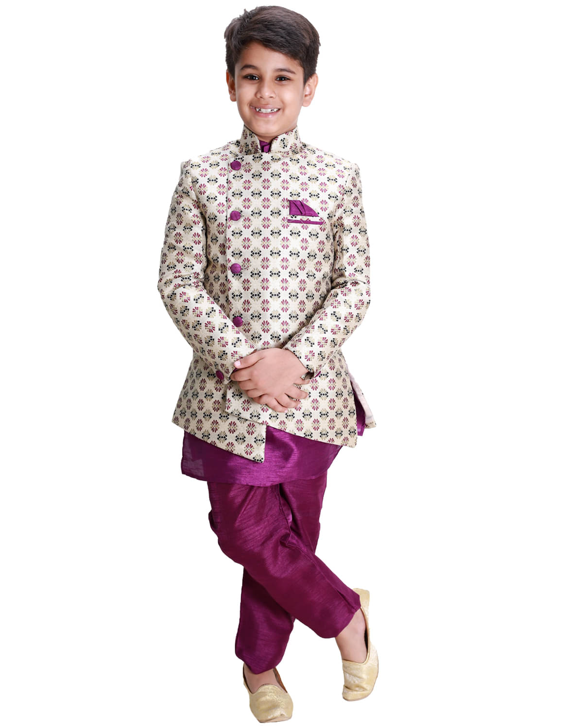     			Fourfolds Boys Cotton Blend ( Pack of 1 , Purple )
