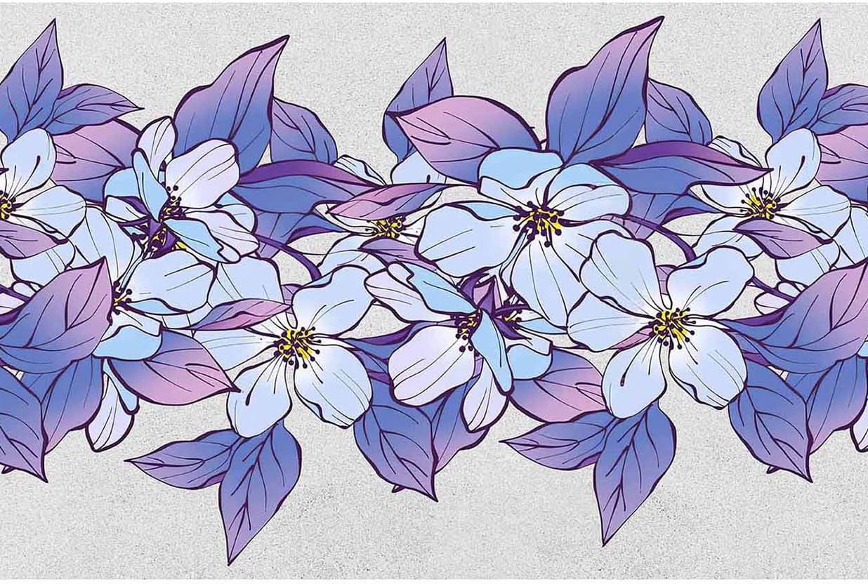     			WallDesign Blue Columbine Flowers - 14 cm W x 305 cm L Floral Sticker ( 305 x 14 cms )