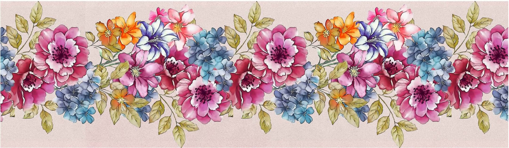     			WallDesign Blue Iris & Wild Rose - 14 cm W x 153 cm L Floral Sticker ( 153 x 14 cms )