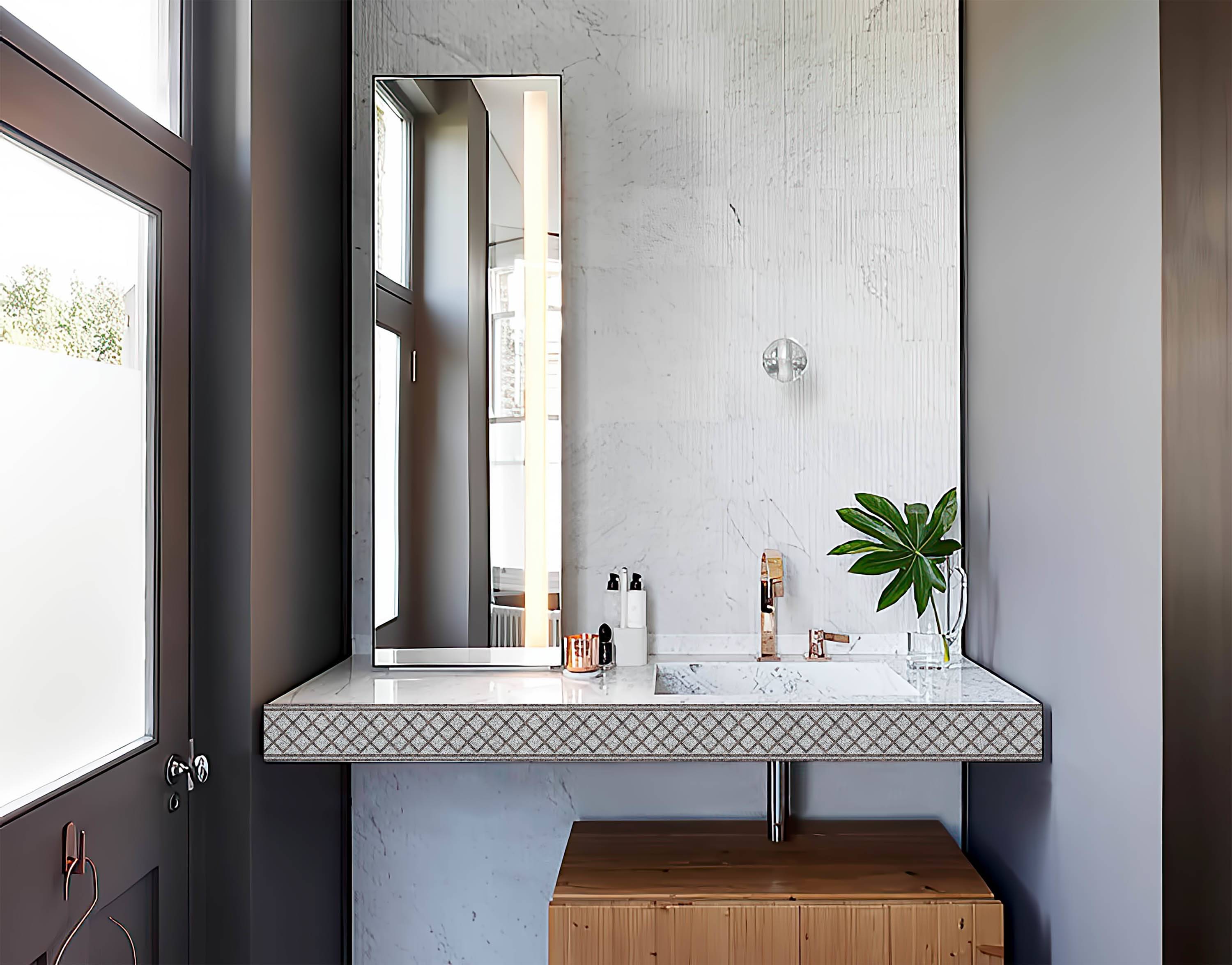     			WallDesign Grey Tile Geometric Pattern - 8 cm W x 488 cm L Abstract Sticker ( 488 x 8 cms )