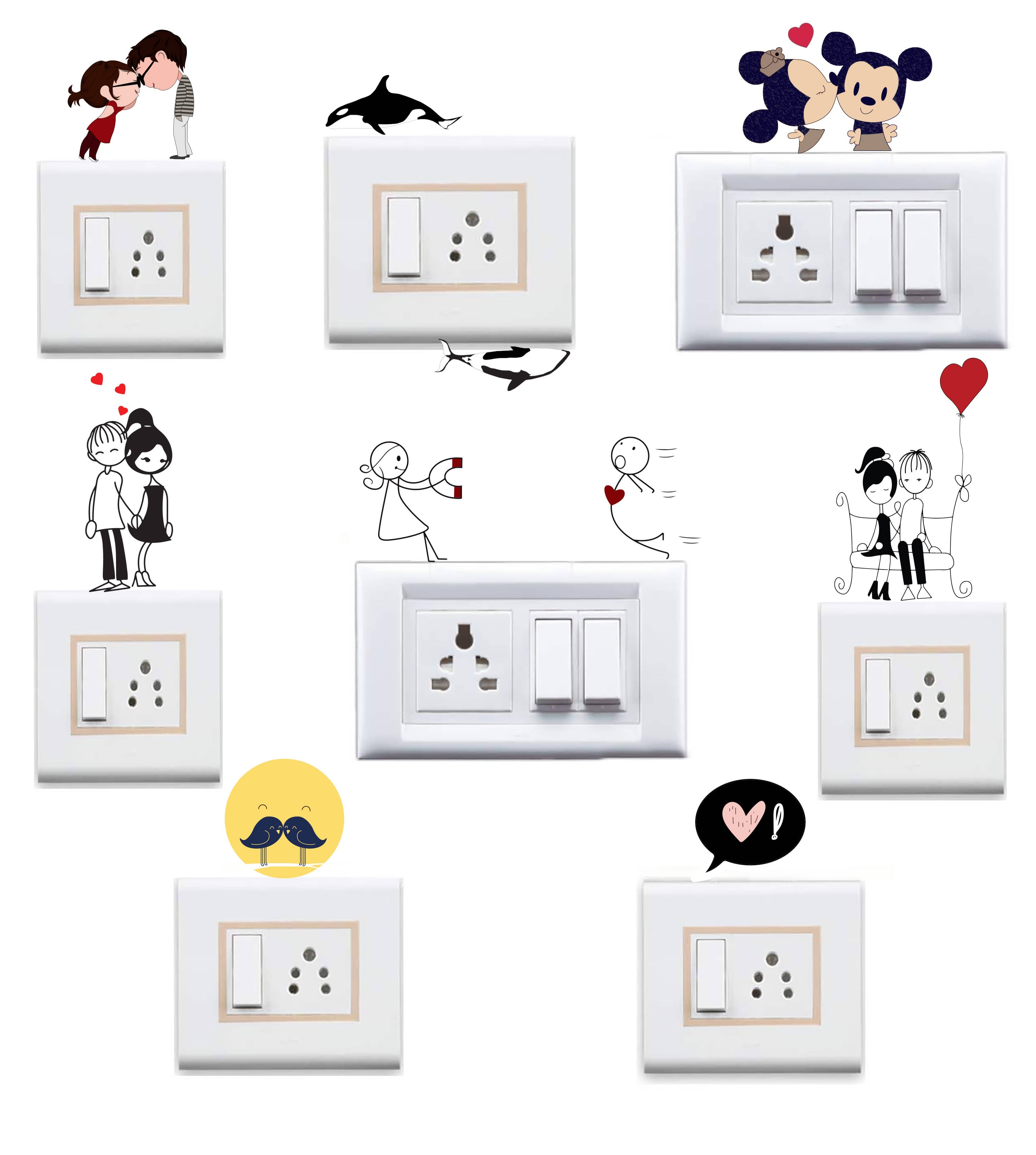 WallDesign Romantic Couples Vinyl Switch Board Sticker - Pack of 9 WallDesign Romantic Couples Vinyl Switch Board Sticker - Pack of 9