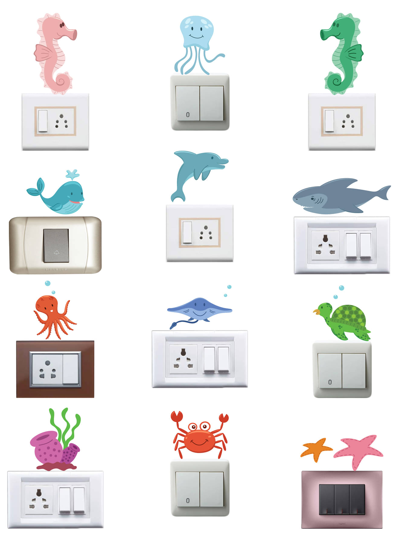 WallDesign Sealife Elements Vinyl Switch Board Sticker - Pack of 12 WallDesign Sealife Elements Vinyl Switch Board Sticker - Pack of 12