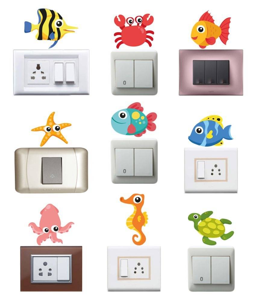     			WallDesign Sealife Elements Vinyl Switch Board Sticker - Pack of 9