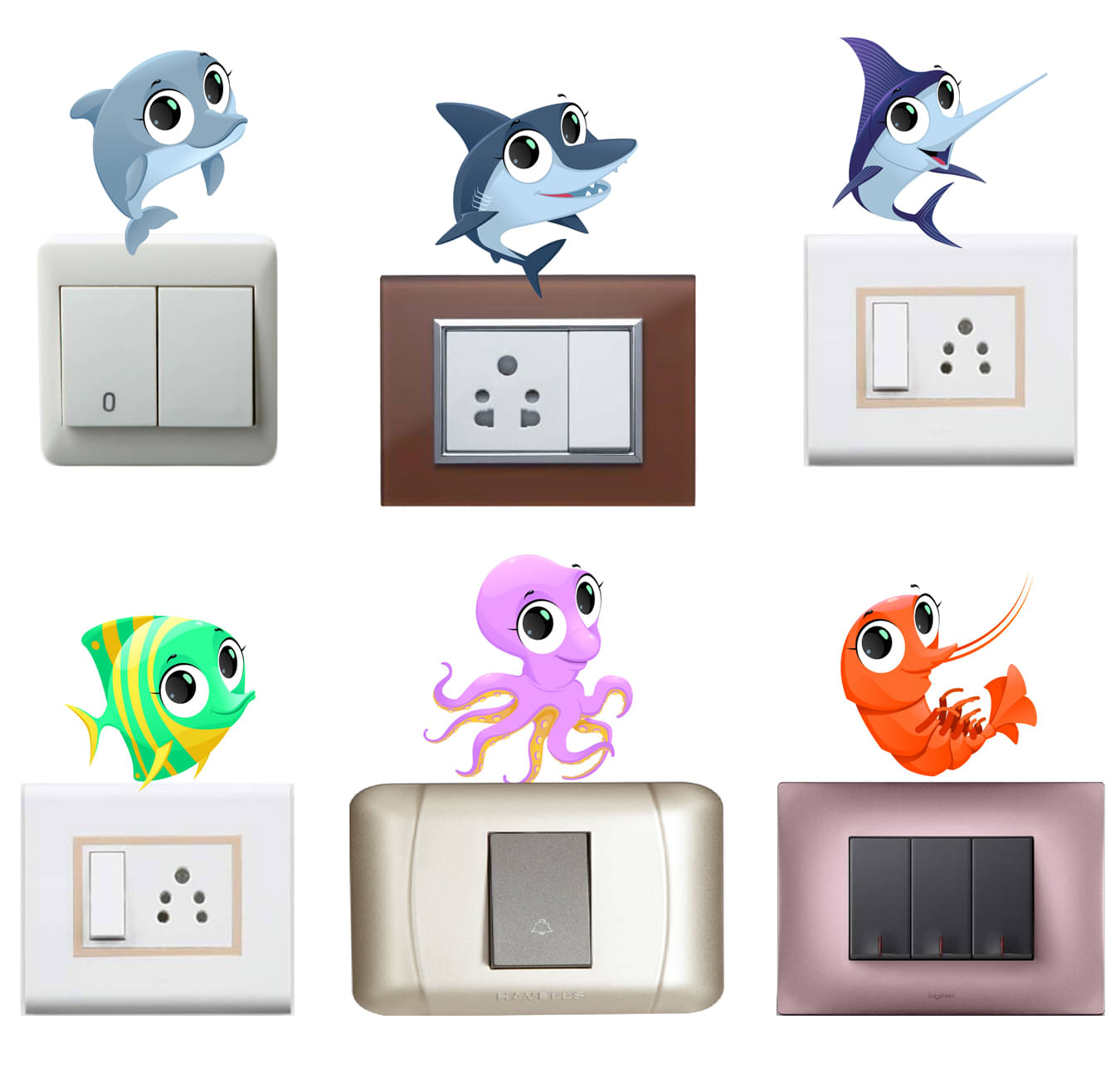     			WallDesign Sealife Elements Vinyl Switch Board Sticker - Pack of 6