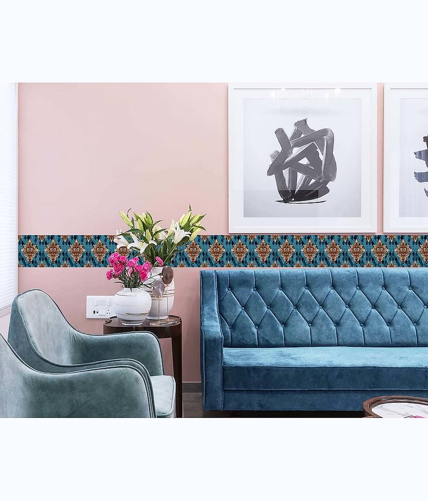 WallDesign Tile Floral Texture Rustic - 8 cm W x 305 cm L Abstract Sticker ( 305 x 8 cms )