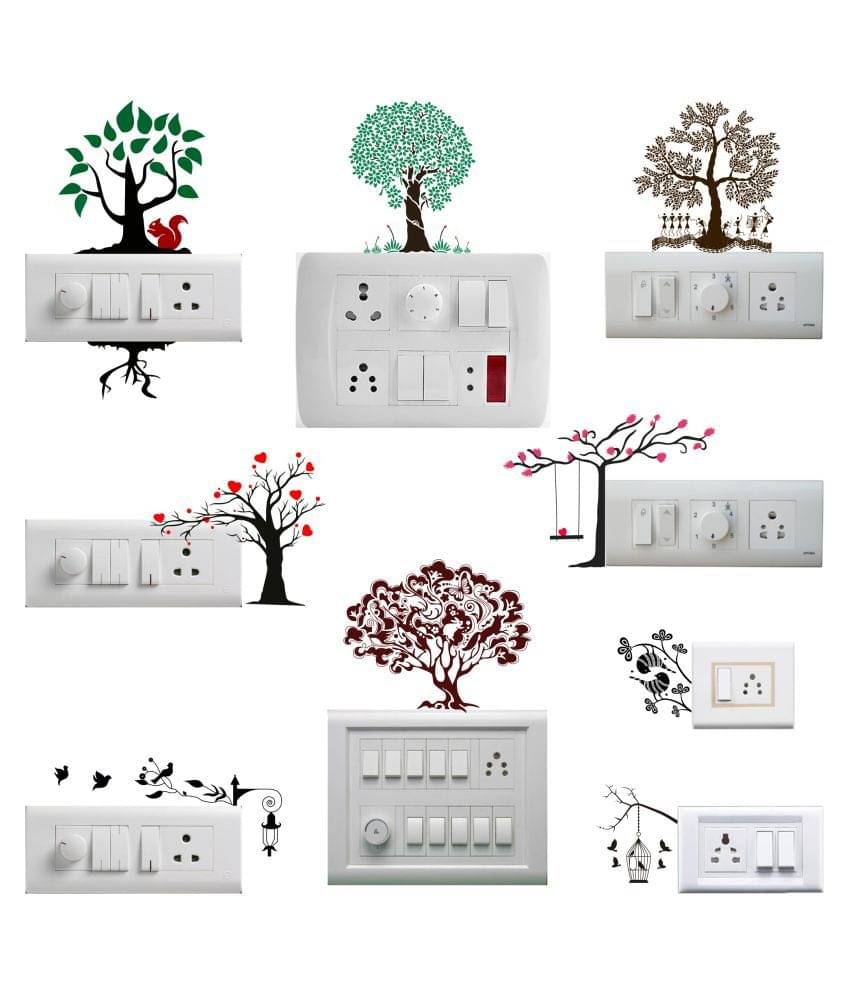 WallDesign Tree & Leaves Vinyl Switch Board Sticker - Pack of 9     			WallDesign Tree & Leaves Vinyl Switch Board Sticker - Pack of 9