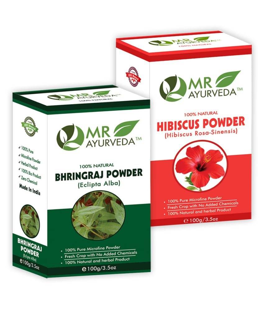 MR Ayurveda 100% Pure Bhringraj Powder and Hibiscus Powder Hair Scalp Treatment 200 g Pack of 2 MR Ayurveda 100% Pure Bhringraj Powder and Hibiscus Powder Hair Scalp Treatment 200 g Pack of 2